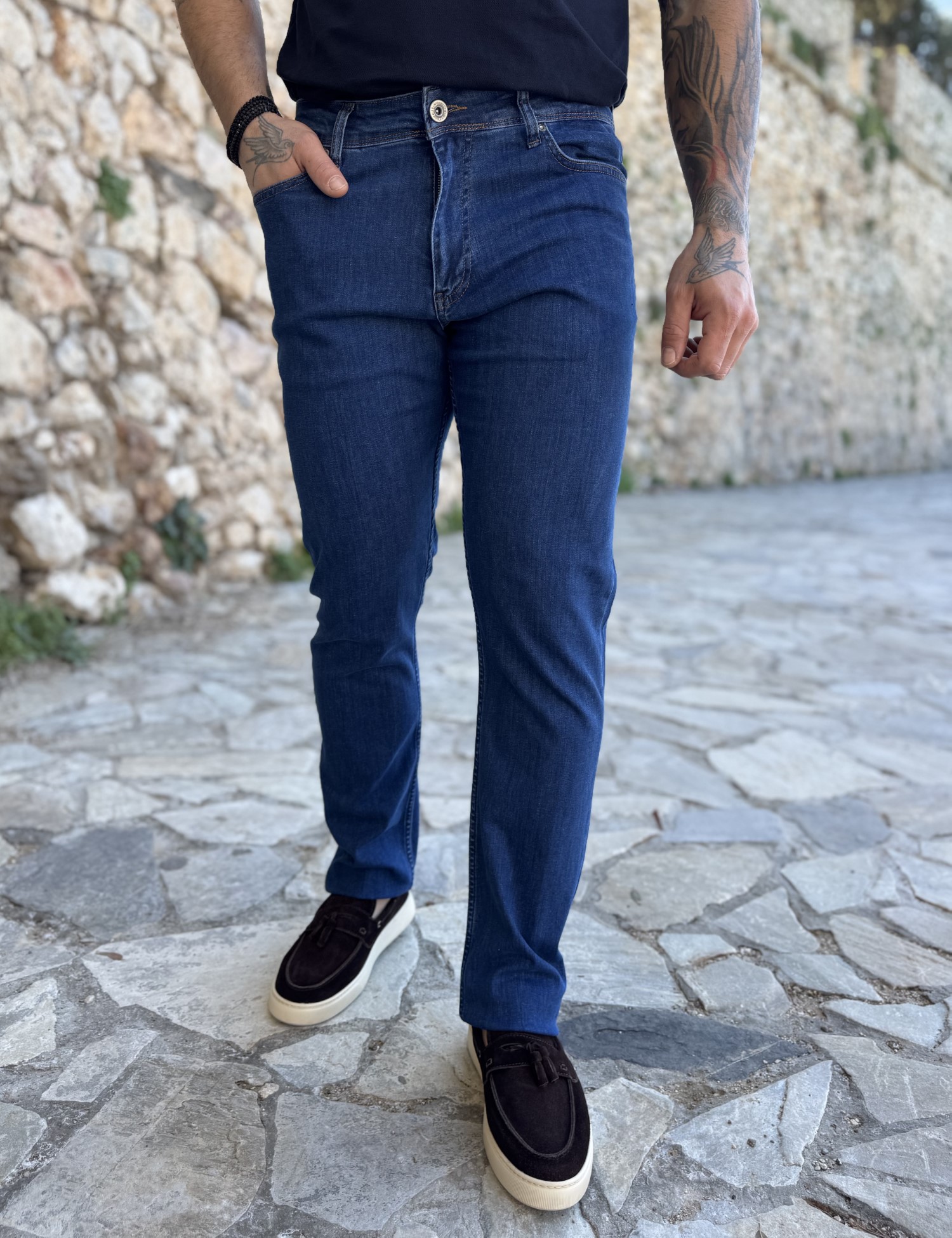 Ανδρικό μπλε τζιν ελαστικό σε ίσια γραμμή με φερμουάρ LC18002